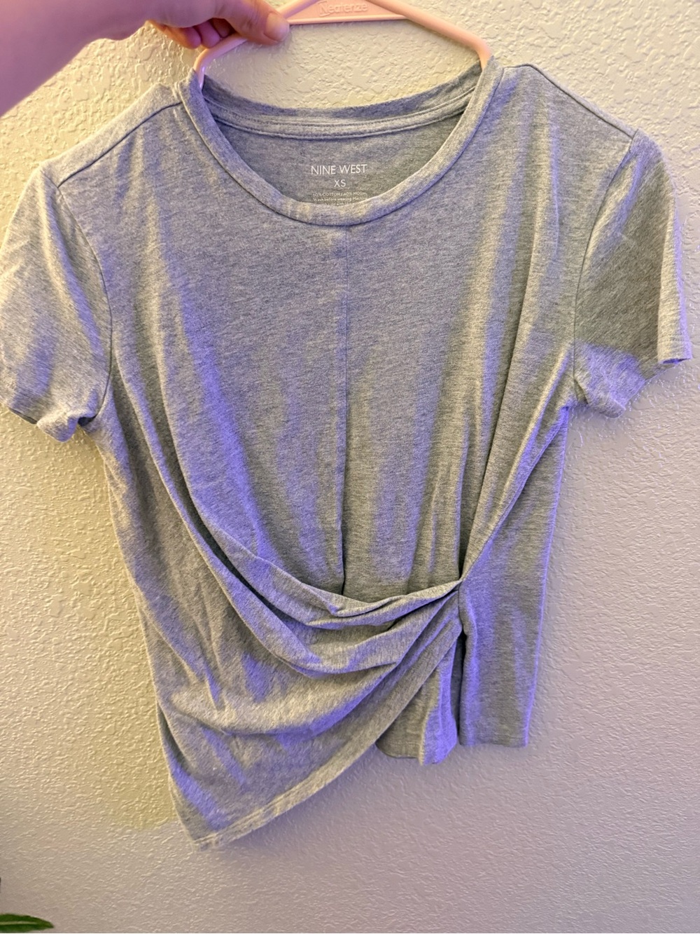 Nine West Light Gray Twist-Detail Crop Top
